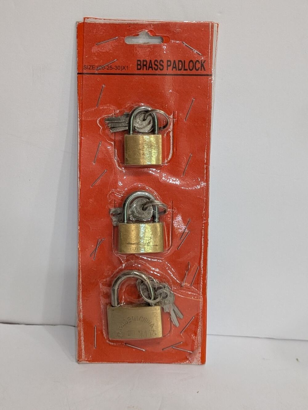 Vintage Crane Brass Padlocks Set of 3 NOS Sealed 20mm 25mm 30mm with Keys China